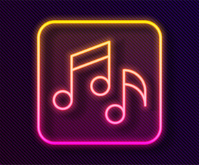 Glowing neon line Music note, tone icon isolated on black background. Vector