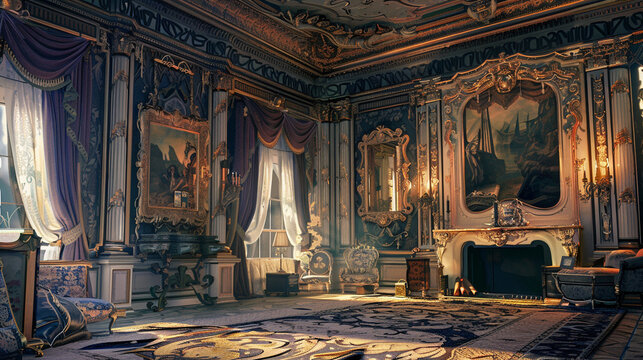 Baroque-inspired haven, bathed in tranquility, where the hearth's glow ignites hyperreal creativity. Camera captures deep dream vistas, low noise, pure essence.