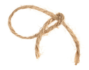 Piece of brown twine isolated on white background. jute rope