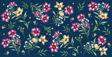 Fototapeta premium Elegant beautiful pattern of flowers and branches in vector, flat style.