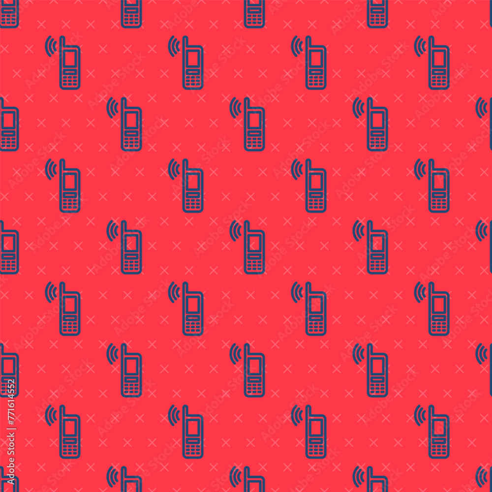 Wall mural Blue line Smartphone with free wi-fi wireless connection icon isolated seamless pattern on red background. Wireless technology, wi-fi connection, wireless network. Vector