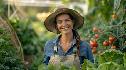 The Agronomists Joy Standing before a field that a testament to advanced agronomic research, a woman in her uniform smiles brightly at the camera Her attire