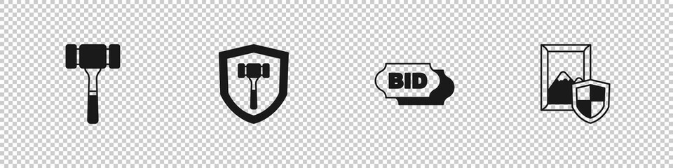Set Auction hammer, Bid and painting icon. Vector