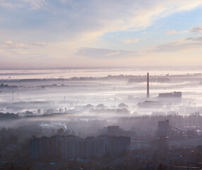 Morning Lviv City outskirts (Ukraine) view from "High Castle" Hill