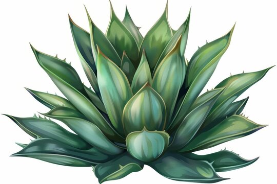 Agave Plant Bush Isolated on White, Realistic Digital Botanical Illustration