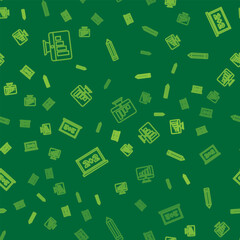 Set line Computer monitor with graph chart, Chalkboard and Pencil on seamless pattern. Vector