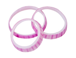 Top view set of red or purple onion slices or onion rings in stack isolated on white background with clipping path