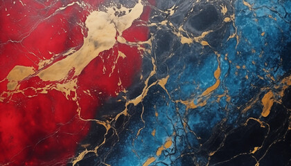 Gold, black, red, and blue marble background
