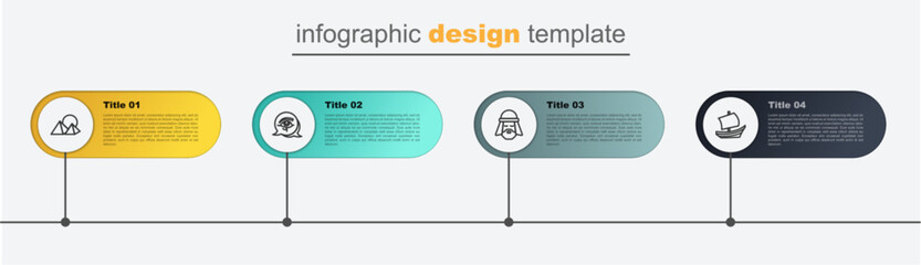 Set line Egyptian ship, man, Eye of Horus and pyramids. Business infographic template. Vector