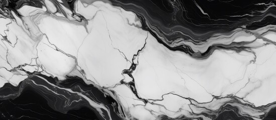 A detailed shot capturing the intricate pattern of a black and white marble texture, resembling a geological phenomenon in monochrome photography