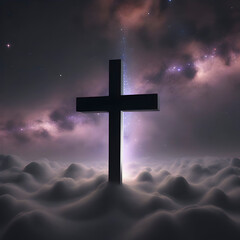 A cross in the middle of the sky. A cross illustration.