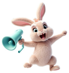 a bunny rabbit running dancing with a megaphone in a Transparent background