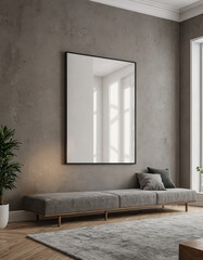 Black Living Room Interior Featuring Elegant Sofa and Minimalist Design.