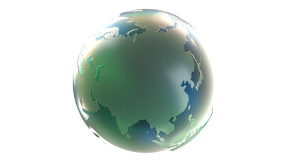 Earth with blue reflection of green glass illuminated by light. Abstract overlay multicolor background. Can be used as a texture or background for design projects, scenes, etc.  Asia, China, India
