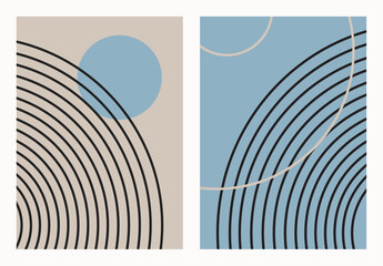 Simple abstract geometric shapes. Modern boho minimalist art. Simple figures and lines in Zen style.