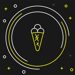 Line Ice cream in waffle cone icon isolated on black background. Sweet symbol. Colorful outline concept. Vector