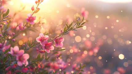 Manuka flowers on a blurred New Zealand landscape, healing honey