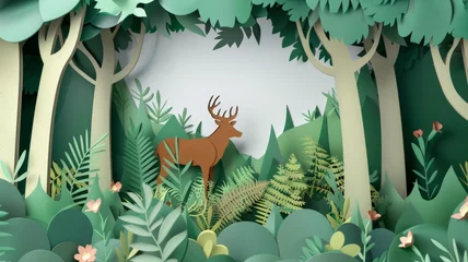 Gartenposter world environment day. earth day. World Wildlife Day with the animal in forest , Paper art and digital craft style. © Tong