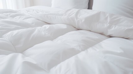 bedroom with white messy bedding and big window with view to beautiful. Summer, travel, vacation, holiday, mindfulness, relax, recreation, hotel, sleep