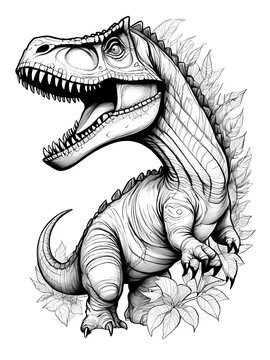 recommend clip art: Tattoo art Dinosaur hand drawing and sketch with line smoothly outline shape coloring page, white background, ai generated 