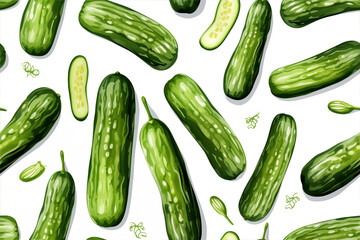 Cucumbers seamless pattern, isolate on white background