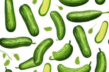 Cucumbers seamless pattern, isolate on white background