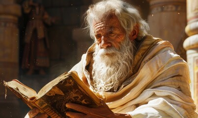 An ancient prophet studying the Holy Scriptures receiving revelation from God, Generative AI - obrazy, fototapety, plakaty