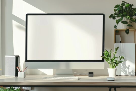 Minimalist office background computer display mockup
