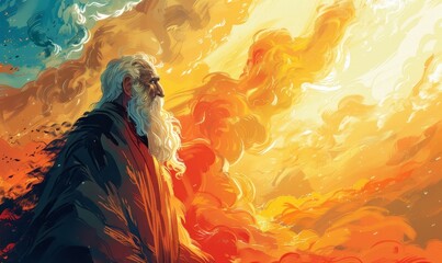 Background illustration of prophet Elijah the man who went to heaven without experiencing death Generative AI
