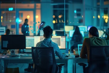 Fototapeta premium Modern office with people working on computers.