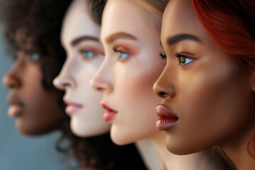 Multi-ethnic diversity and beauty. Group of different ethnicity women in profile