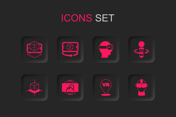 Set Wide angle picture, 3d modeling, Virtual reality, VR controller game, glasses, and icon. Vector