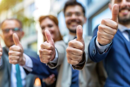Group of business people giving thumbs up in sign of approvement