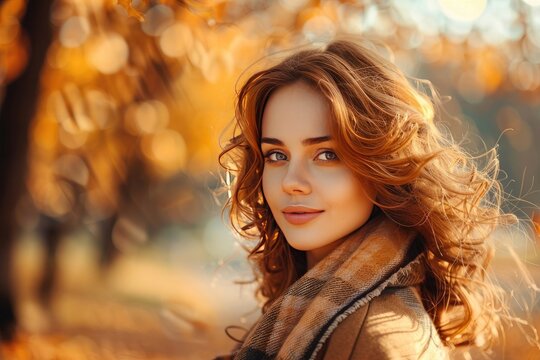 Outdoor atmospheric lifestyle portrait of young beautiful lady. 
