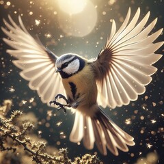Golden Hour Brilliance: A Majestic Tit Amidst Ethereal Light and Nature’s Beauty