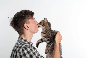 Man love and kiss his cat