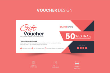 Gift voucher card design template, trendy discount coupon for shopping with abstract shape, modern fashion background design, creative voucher template for gift and shopping