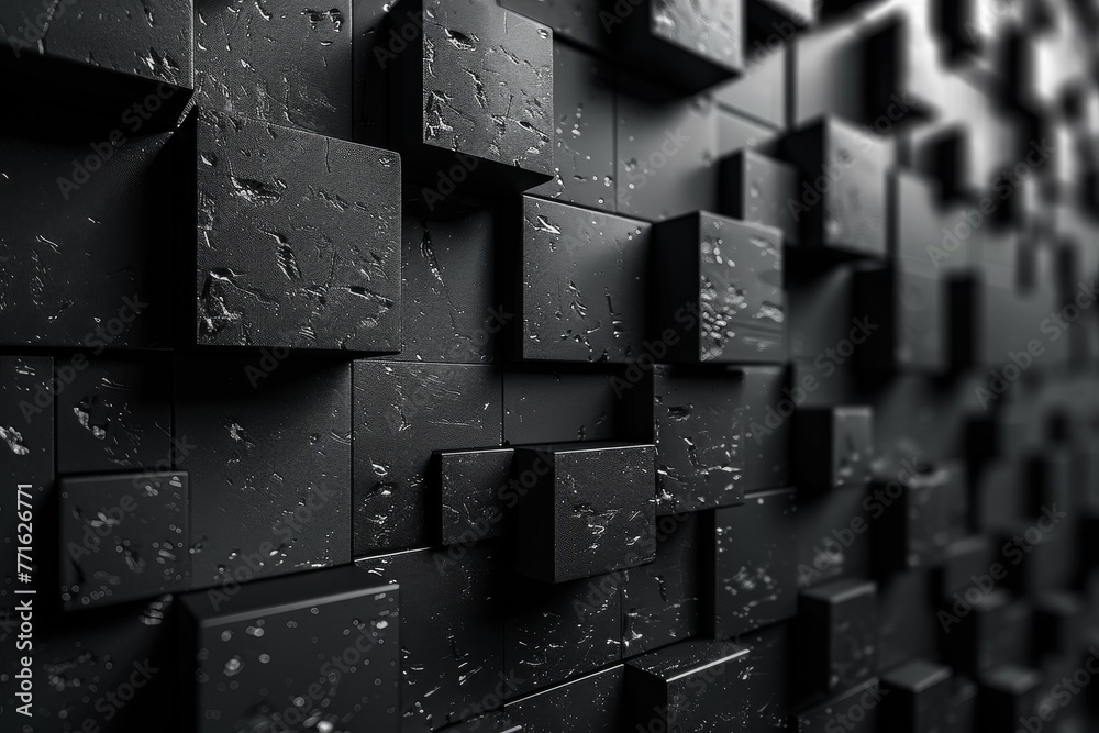 Poster an image showing a sleek black glossy cube pattern for a modern and abstract look