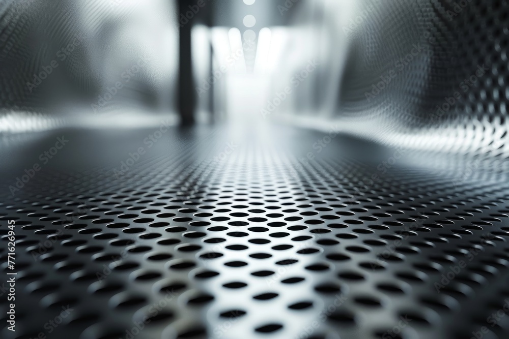 Poster the image depicts a futuristic corridor with a perspective view, showcasing circular patterns and a 