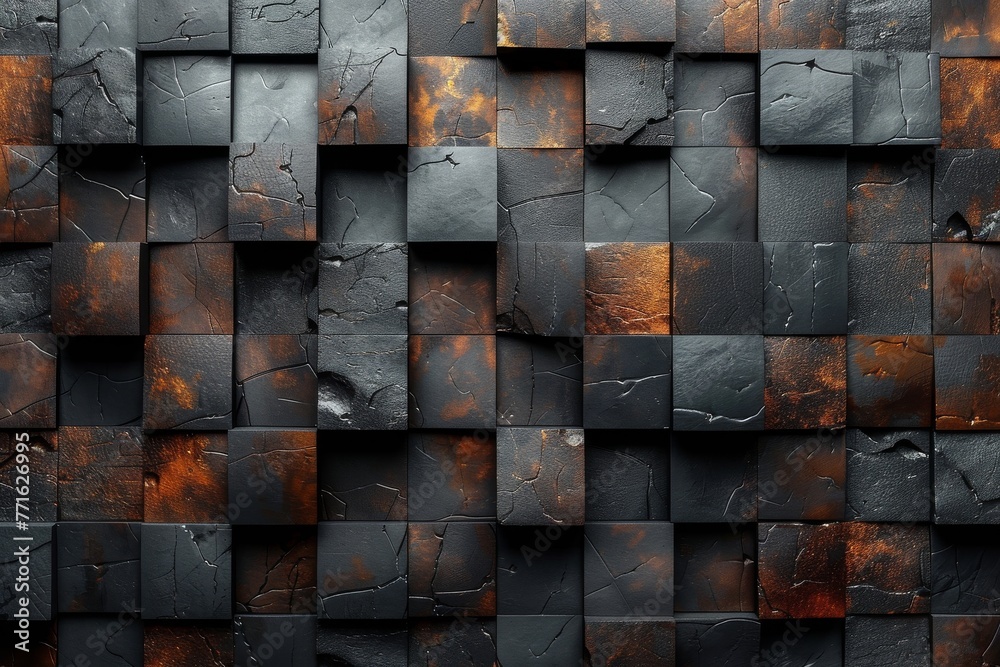 Poster this image displays a wall with dark textured blocks and cracked patterns creating a rugged and robu