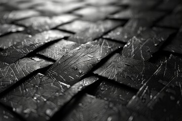 High-definition image of a black tire with a close-up on the detailed tread pattern and texture