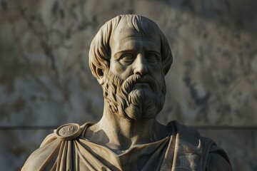 Antique Sculpture of Greek Philosopher Aristotle, Influential Figure in Ancient Philosophy - 3D Illustration