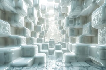 Fototapeta premium Ethereal white maze-like honeycomb structure with a luminescent and labyrinthine ambiance