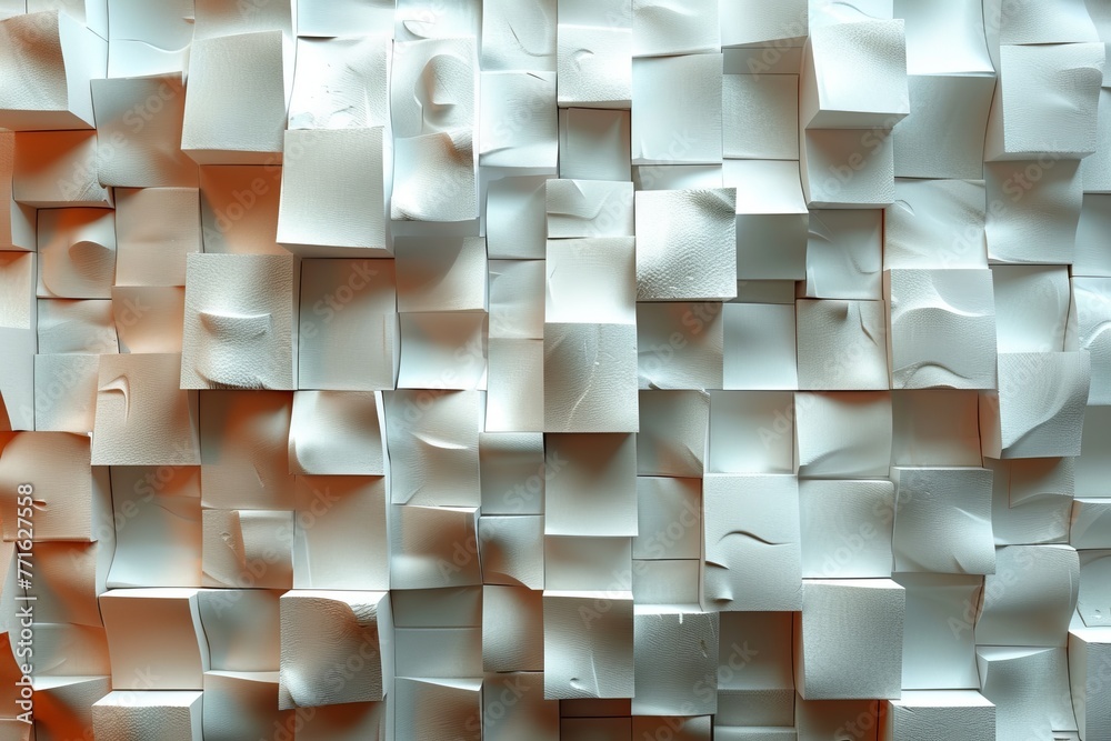 Poster an abstract composition of white square papers in various layers and angles providing a sense of dep