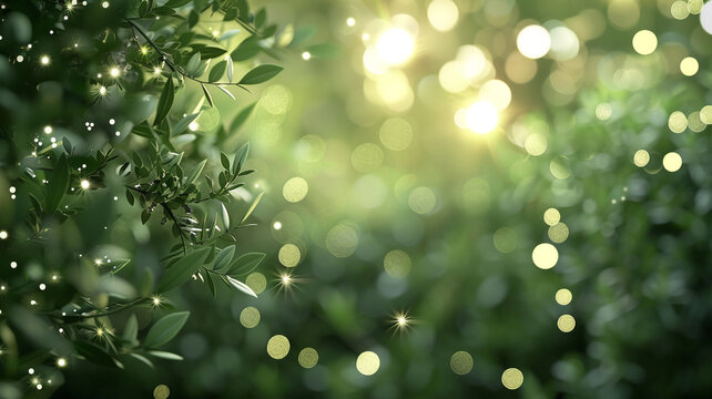 A peaceful, defocused olive green background with soft, sage green bokeh lights, resembling the tranquil harmony of a lush forest in the early morning.