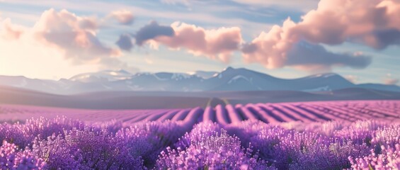 lavender on a background of blue sky with clouds.  space for text or advertising - obrazy, fototapety, plakaty