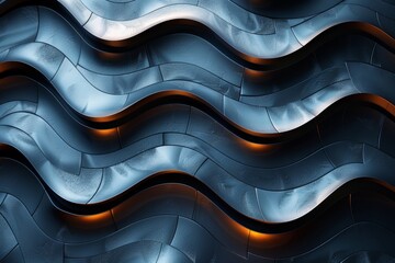An elegant digital art piece featuring smooth waves with a blend of blue and warm orange highlights
