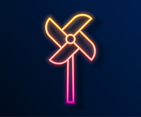 Glowing neon line Pinwheel toy icon isolated on black background. Windmill toy icon. Vector