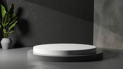 Design a sleek circular platform podium, highlighting products with sophistication and style.  Blank scene showcase mockup with empty round stage.