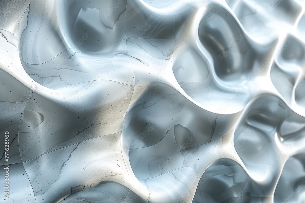 Poster an elegant white 3d-rendered surface with soft wavy patterns creating play of light and shadow